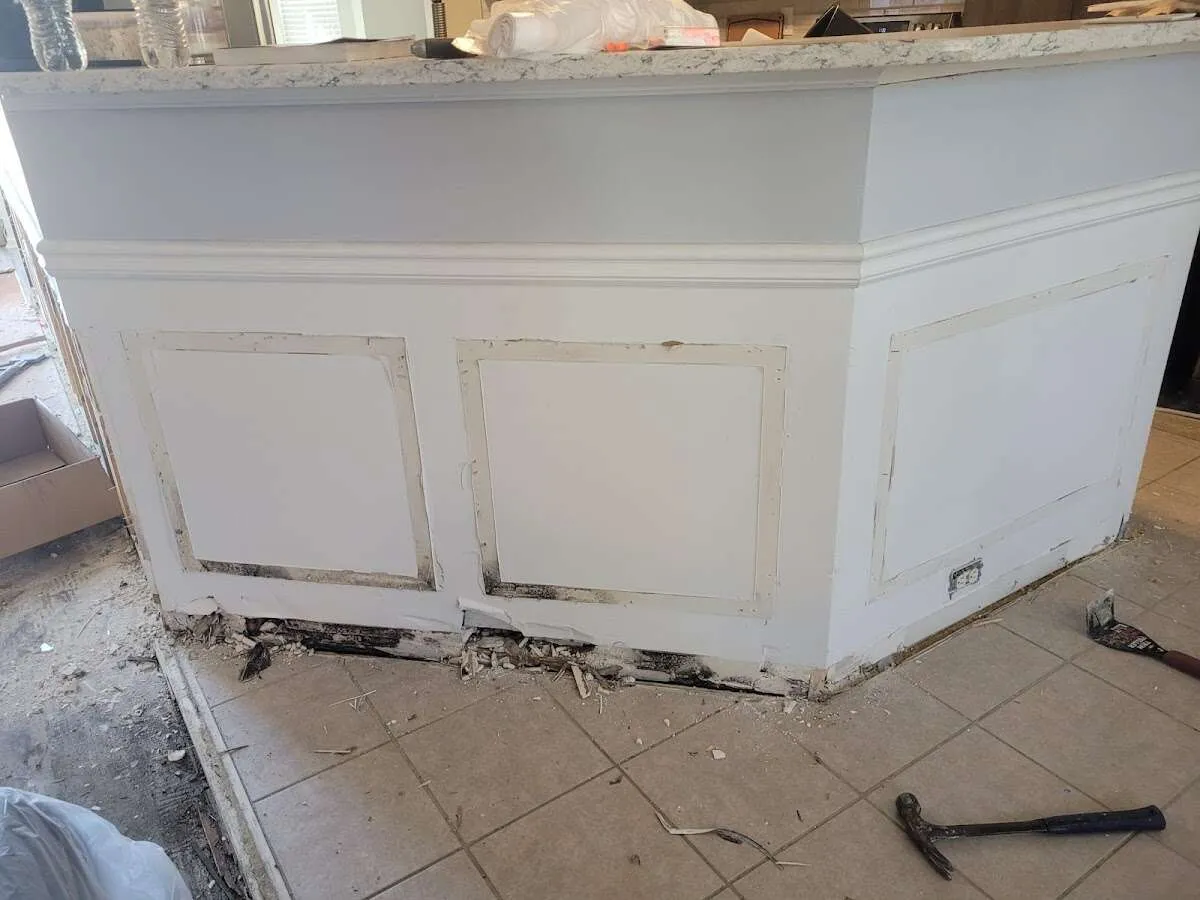 Water damage and mold on kitchen during Sewage Cleanup & Sanitation in New Philadelphia